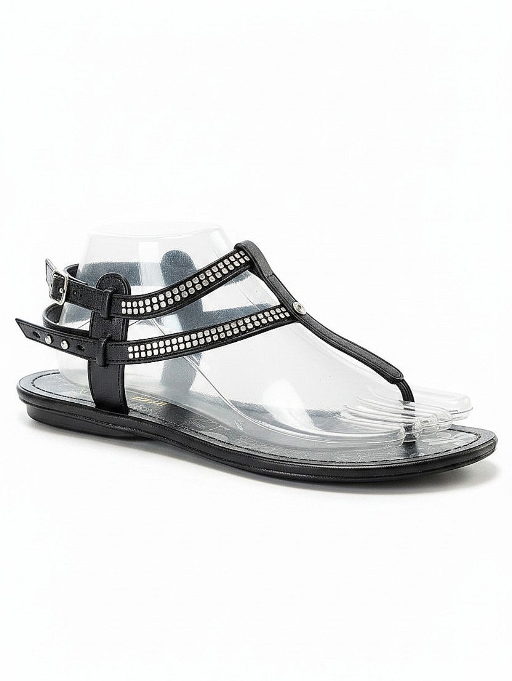 NEW! Autumn Run Black T-Strap Between The Toe Flat Sandals - Women's